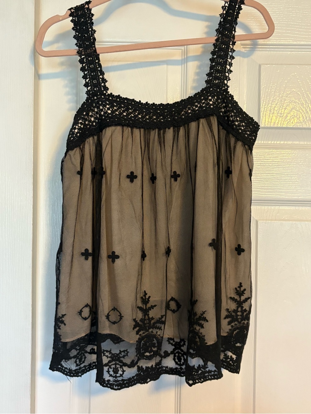 Vici Black Sheer Lace Trim Tank Top
